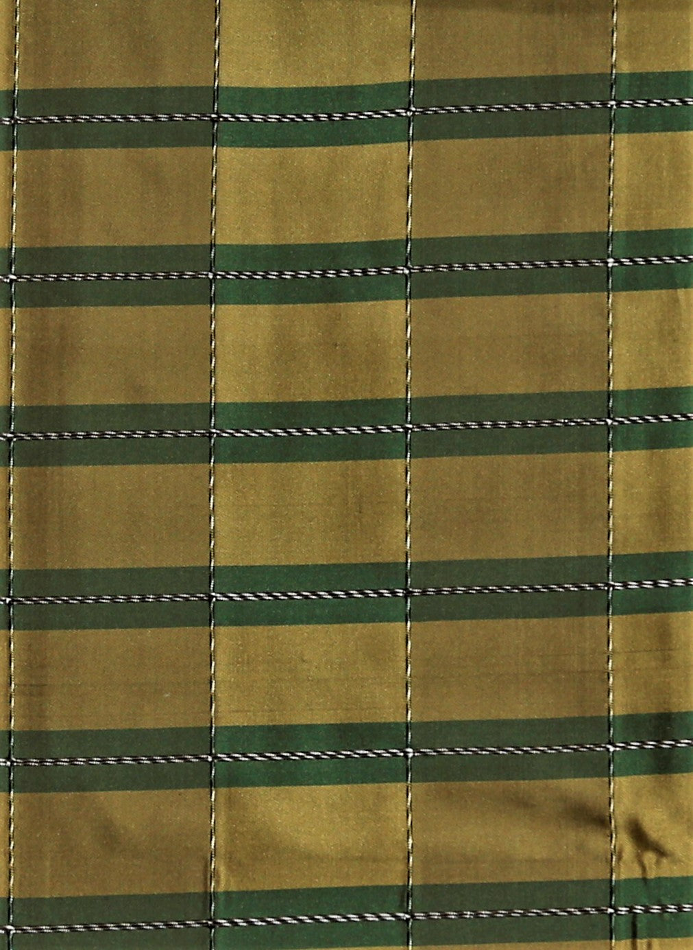 Firenze rib silk fabric in olive-gold with dark green horizontal rib stripes and fine white ticking lines