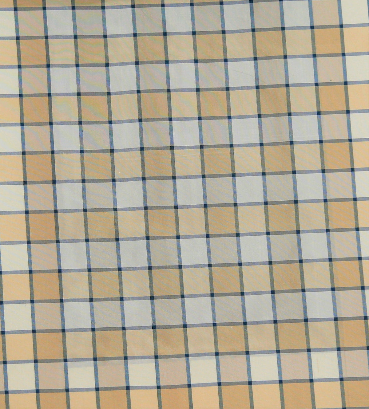 Zena check silk upholstery fabric swatch in cream and warm gold