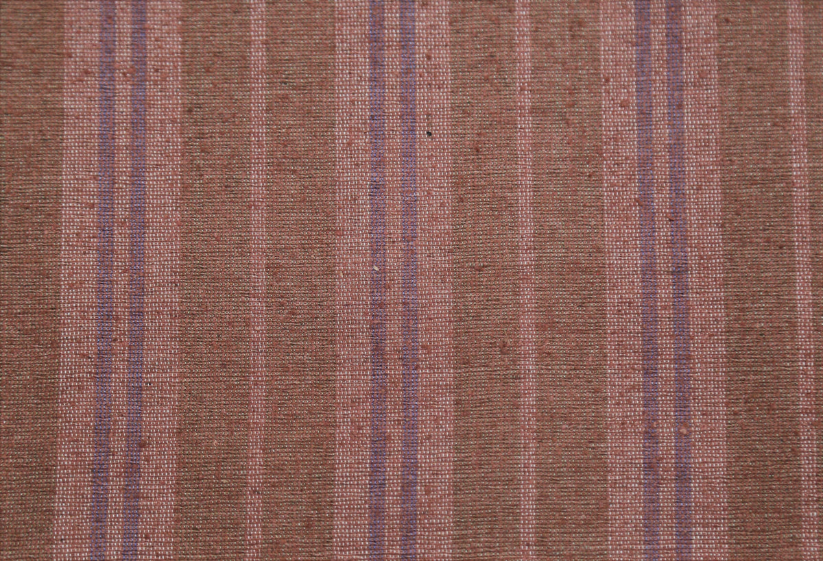 Dusty rose-pink silk upholstery fabric with a woven stripe and thin lavender accent