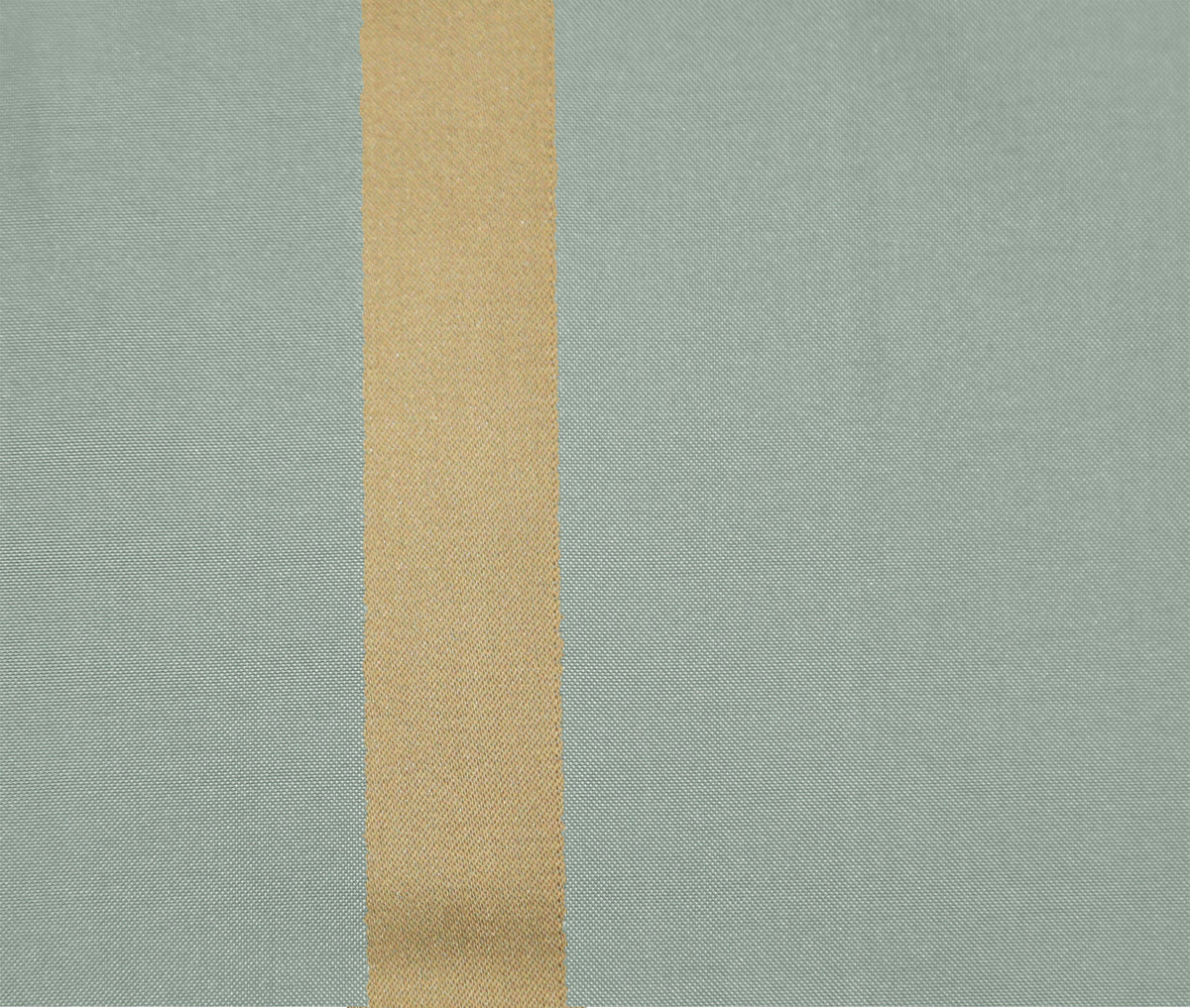 Sage-grey silk upholstery fabric with a single gold-tan stripe band