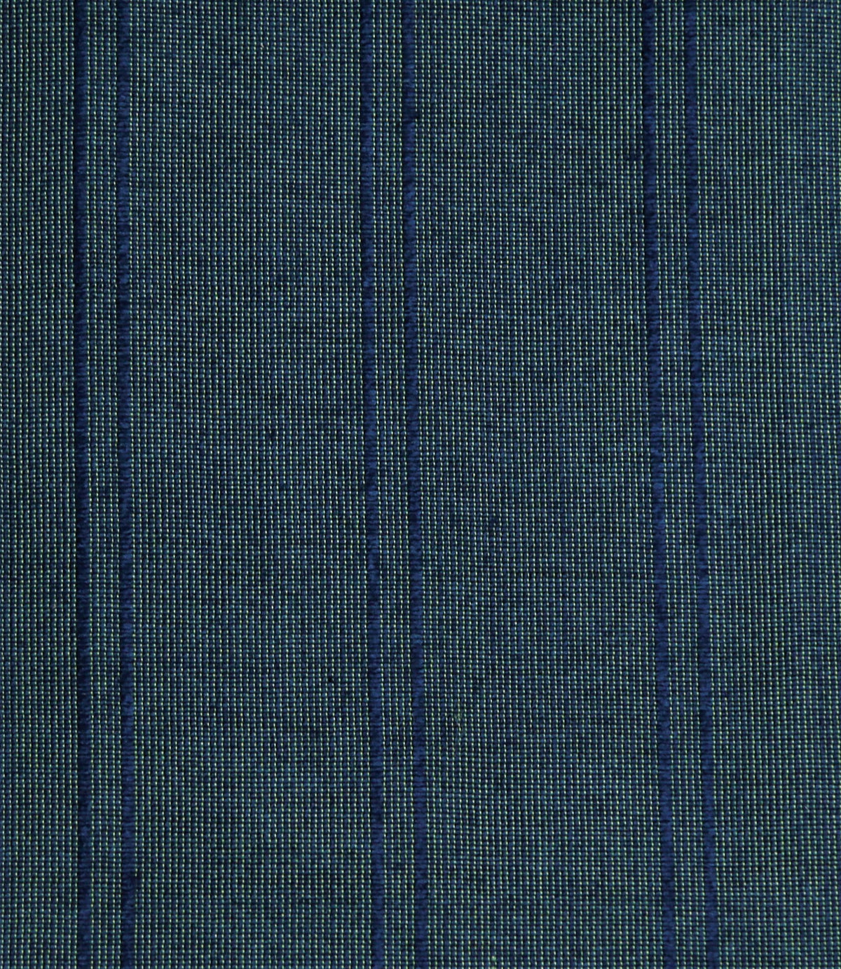 Slate-blue silk upholstery fabric with a fine navy pinstripe