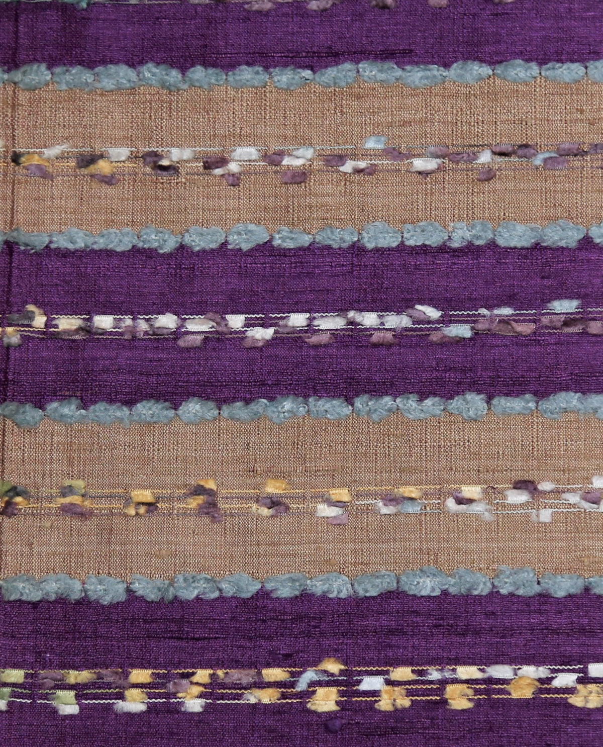 Purple and tan silk upholstery fabric with a multicolour flecked yarn stripe