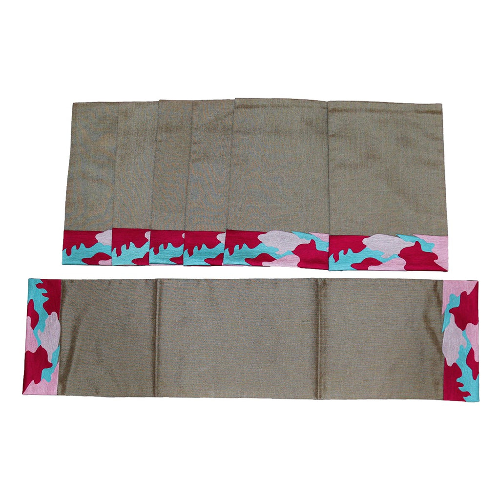 (Brown) Embroidery Table Mat-Cotton(7 PCS Set) - Jagdish Store Online Since 1965