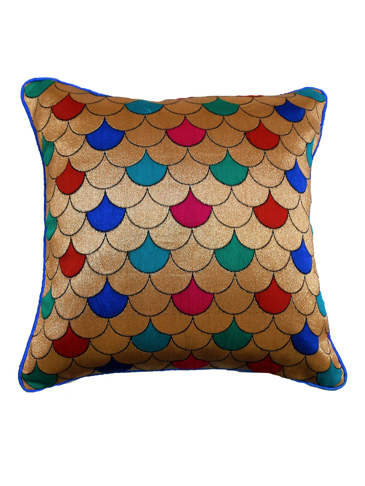 Blue Brocade Polyester Cushion Covers 12x12 inch front view