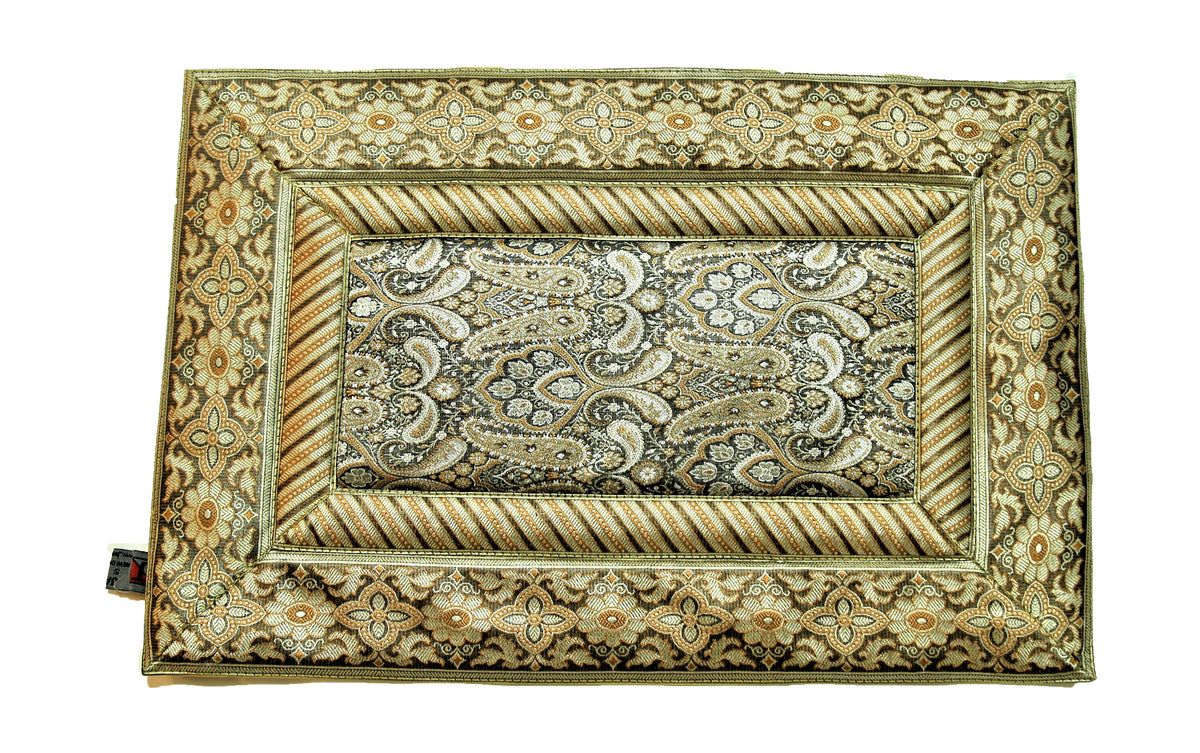 Brown cream brocade poly silk dining table mat set of 6 12x18 inch