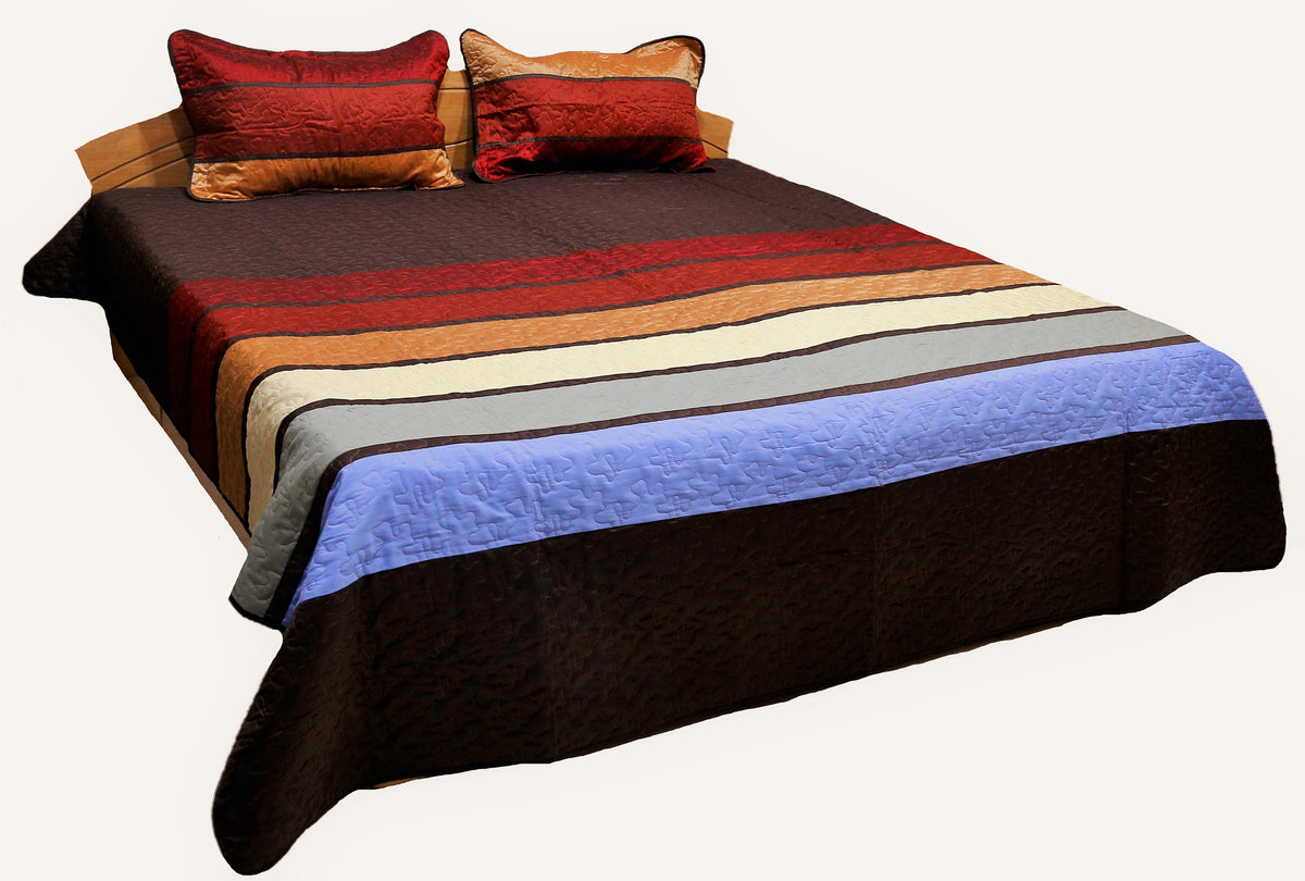Beige Water Filling Stitch Bedcover front view