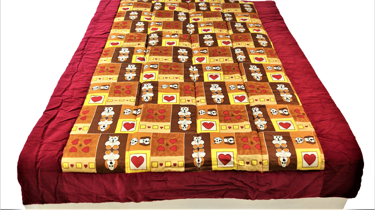 Printed(Red/Brown) Cotton Quilt (60x90 Inch)-300 GSM - Jagdish Store Online Since 1965