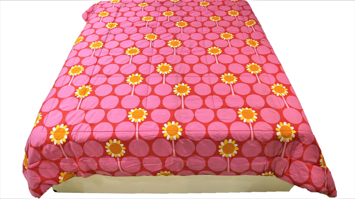 Printed(Pink/Green) Reversible Cotton AC Quilt (90x108 Inch)-250GSM - Jagdish Store Online Since 1965
