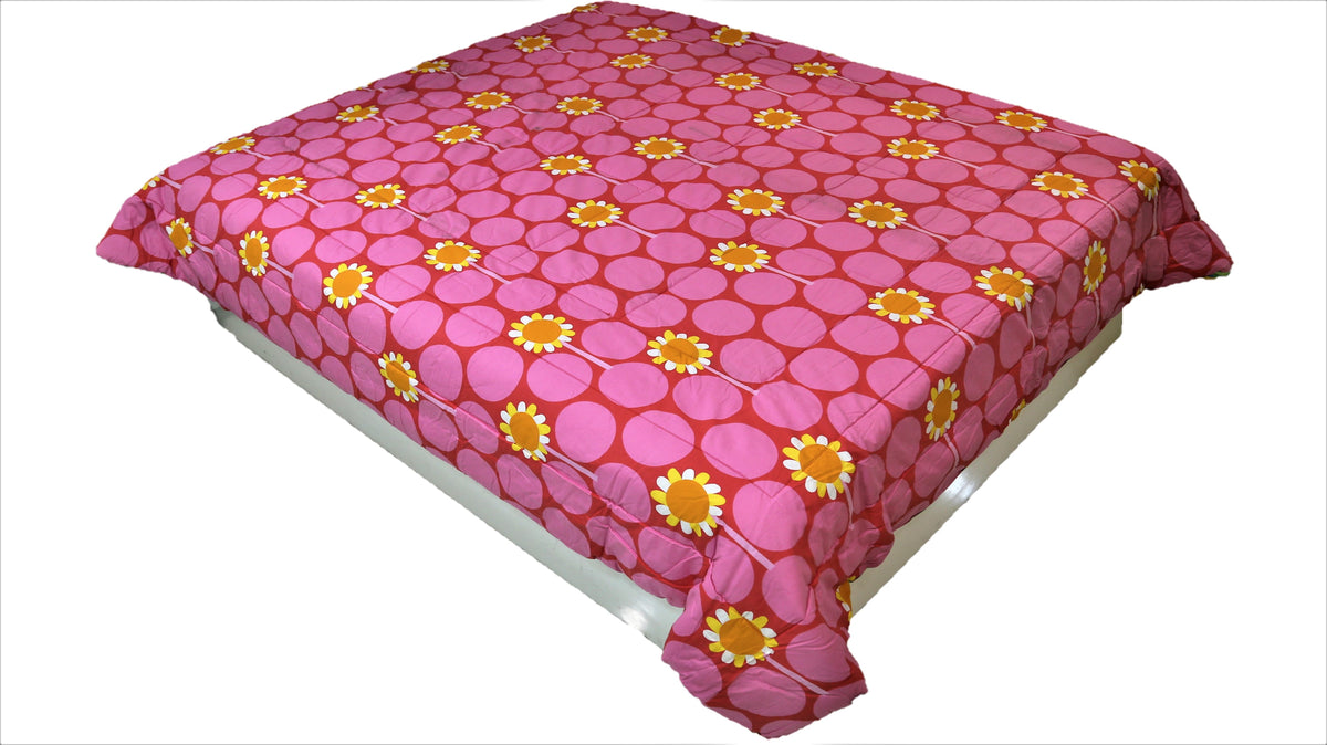 Printed(Pink/Green) Reversible Cotton AC Quilt (90x108 Inch)-250GSM - Jagdish Store Online Since 1965