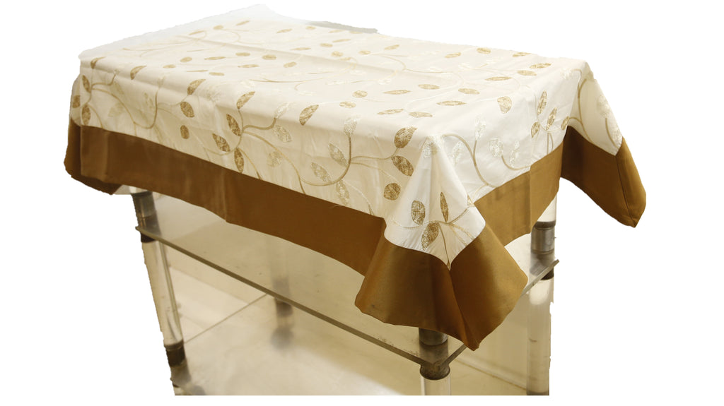 Embroidery (36 X 54 Inch) Table Cover(Cream-Brown)-Polyester - Jagdish Store Online Since 1965