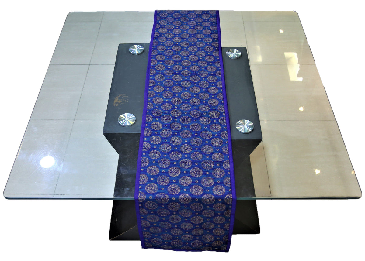 Blue Dupion Silk Table Runner 13 X 72 inch front view