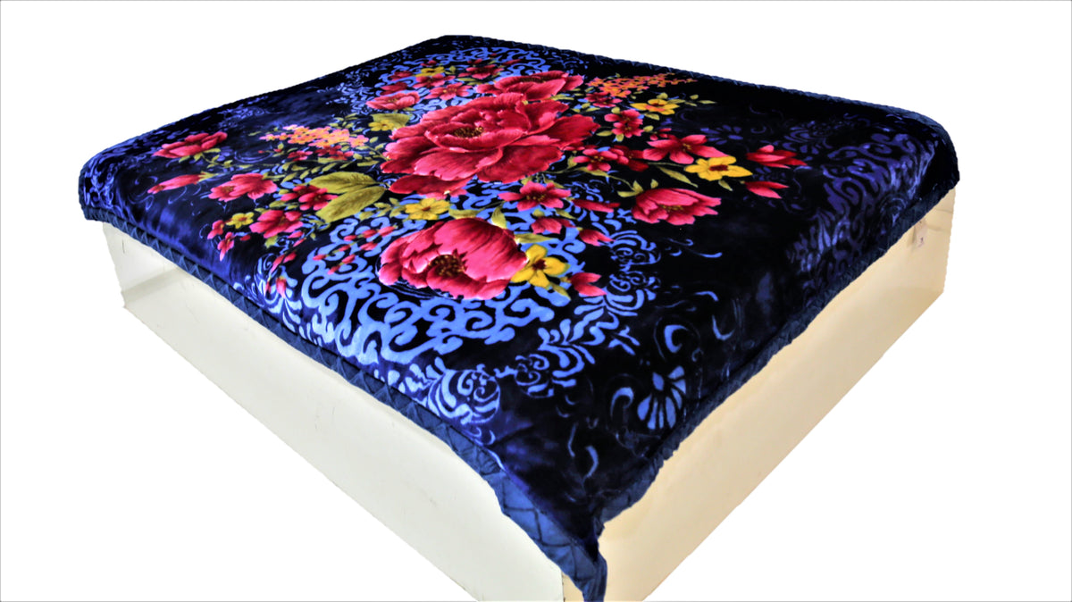 Floral print (Blue/Pink)Blanket(60 X 90 Inch)-Polyester(2.42 Kg) - Jagdish Store Online Since 1965