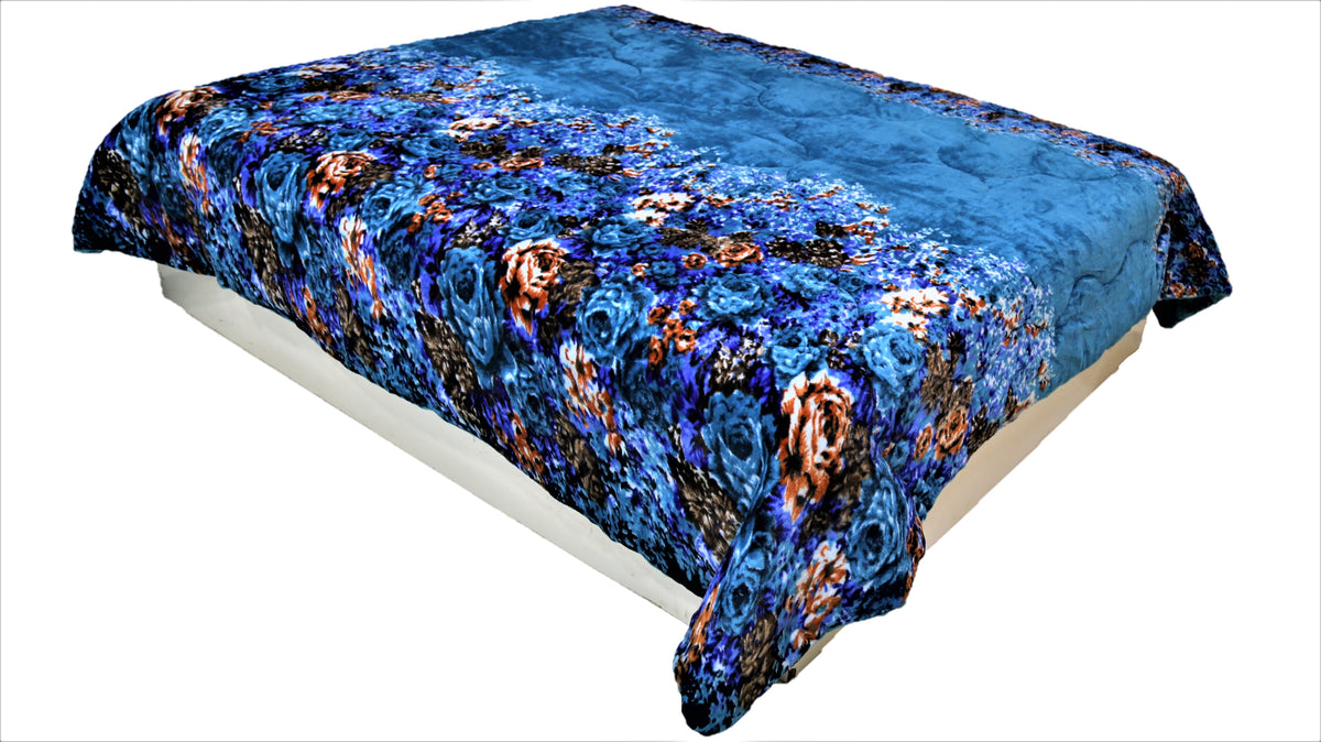 Blue Printed Quilt front view