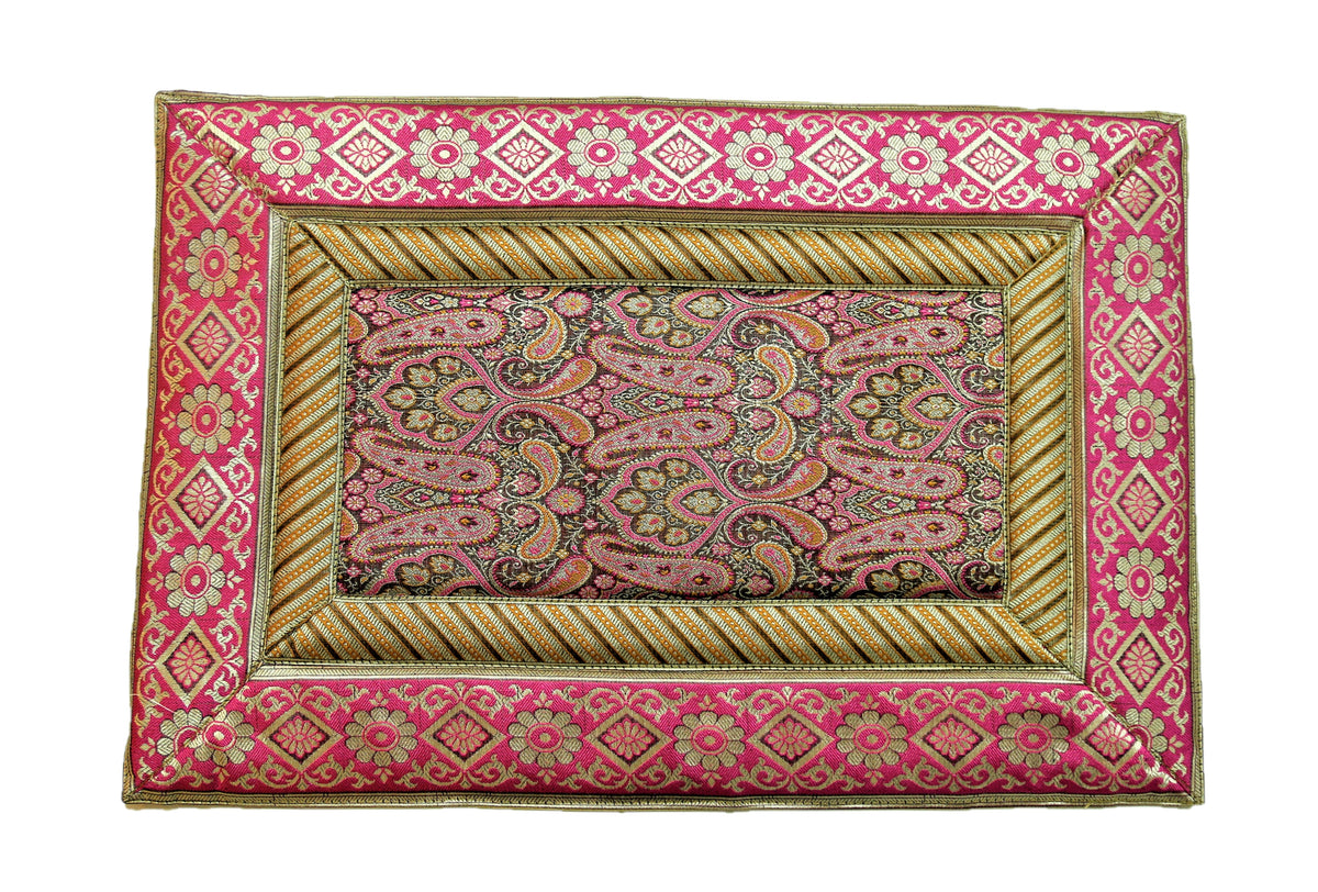 Magenta brocade poly silk dining table mat set of 6 12x18 inch