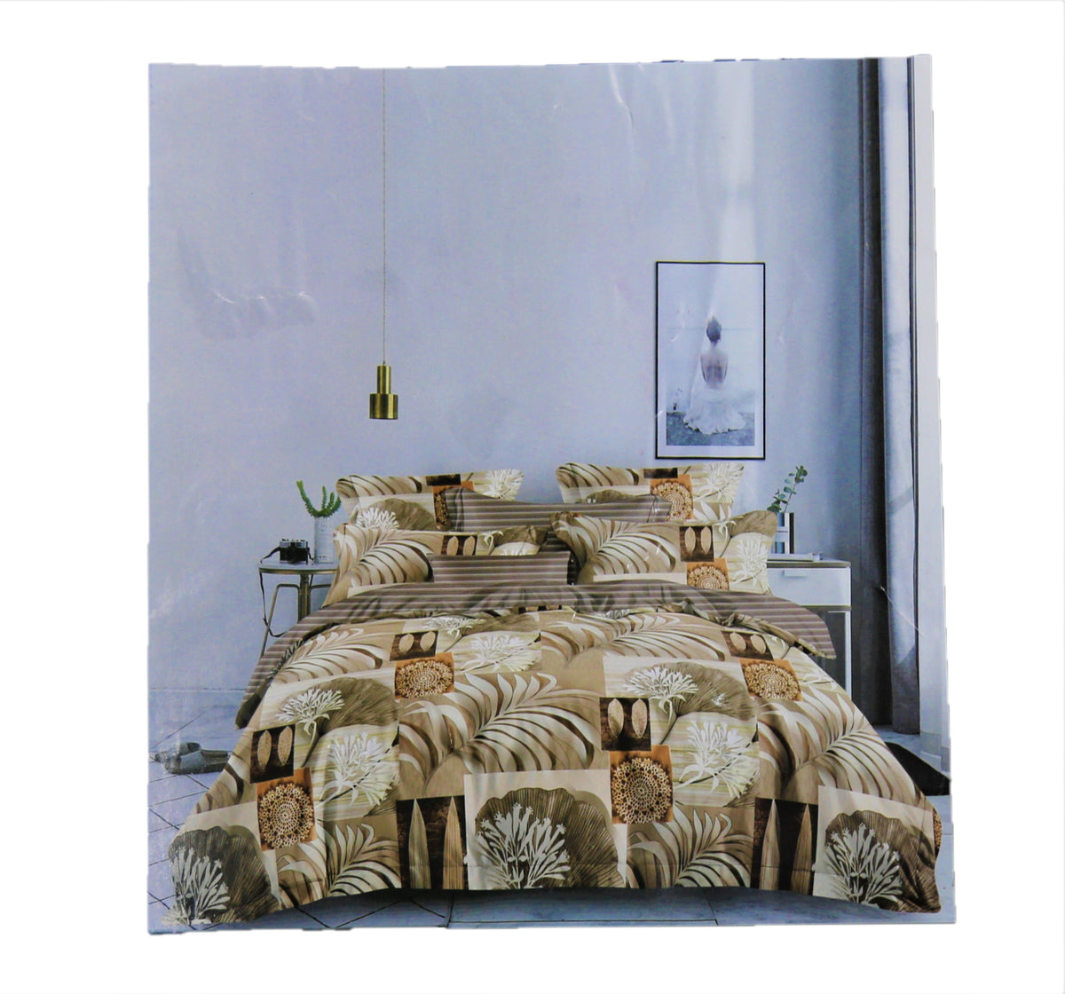 Brown Printed Cotton AC Set front view
