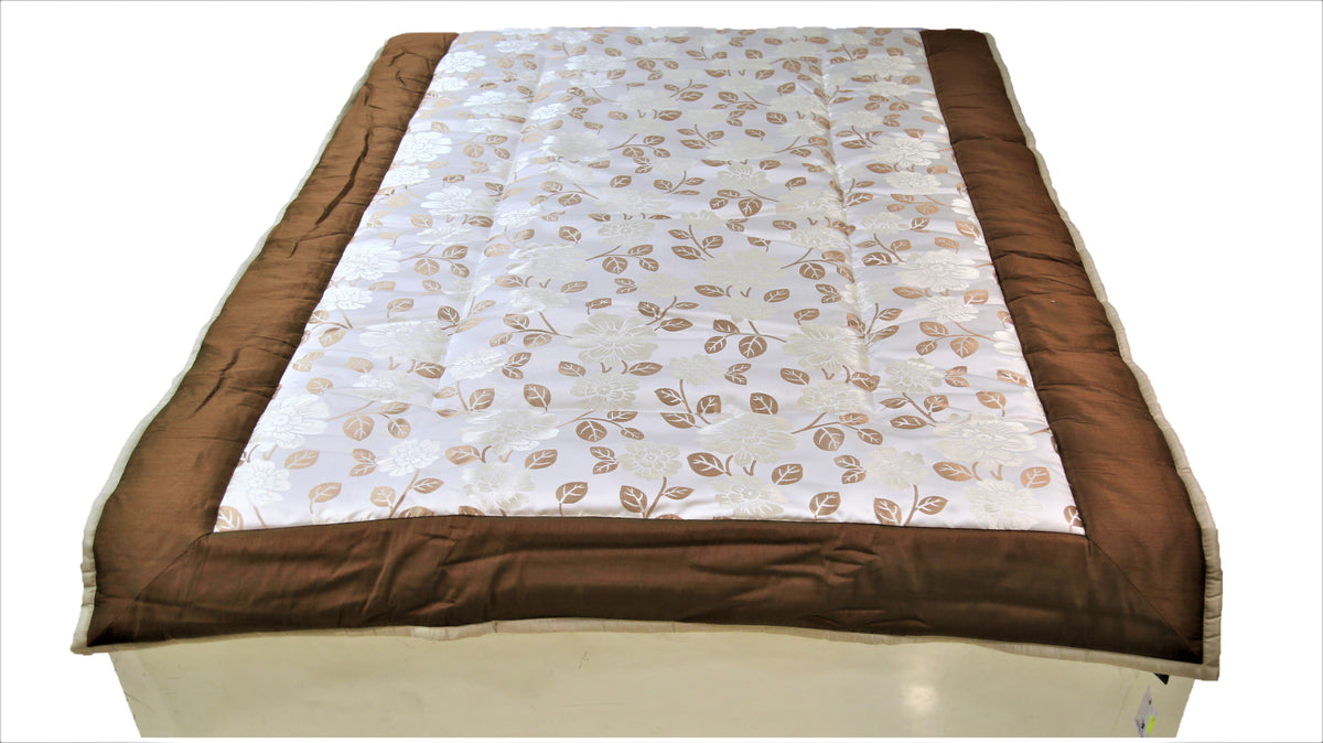 Leaf Printed(Brown/Silver) PolyCotton Quilt (60x90 Inch)-400 GSM - Jagdish Store Online Since 1965