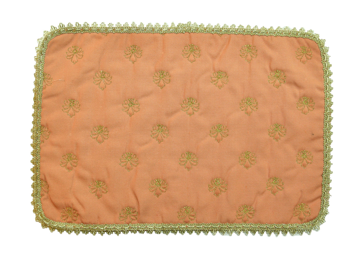 Peach embroidered cotton table mat set of 7 with runner 12x18 inch