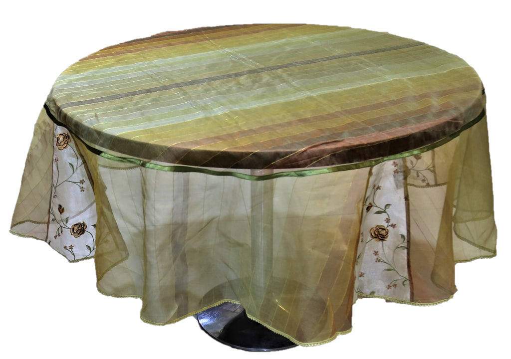 Embroidery(72 Inch) Round Table Cover(Green)-Sheer - Jagdish Store Online Since 1965