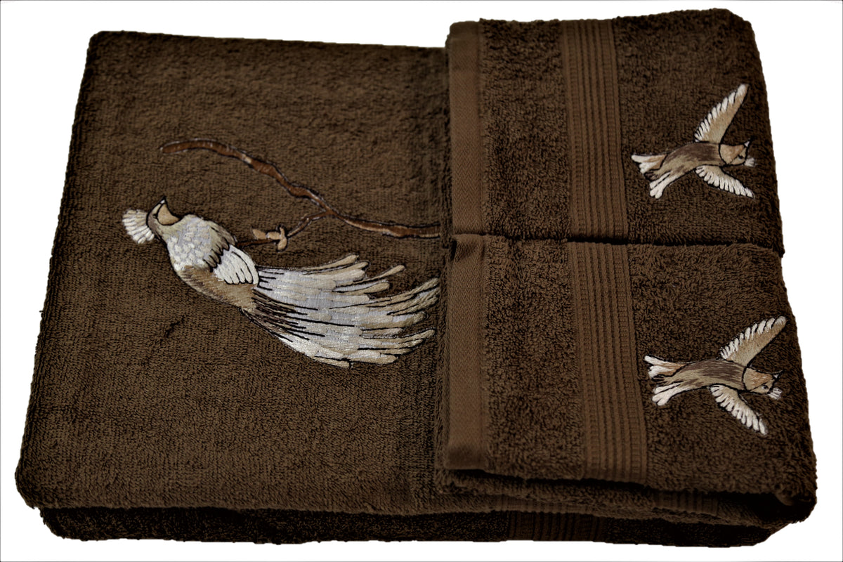 Brown Embroidered Cotton Towel Set front view