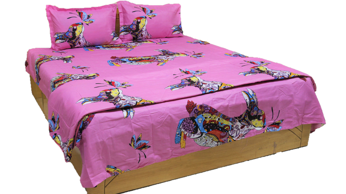 Purple Printed Cotton AC Set front view