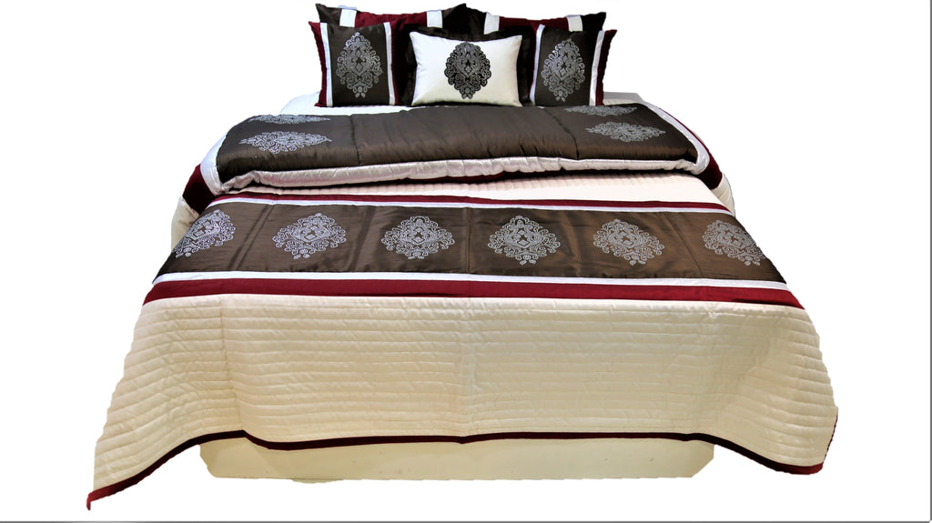 Saroski Dupion Silk Wedding Set-(1 bedcover+ 1 Quilt + 2 Pillow Covers + 3 Cushion Covers) - Jagdish Store Online Since 1965