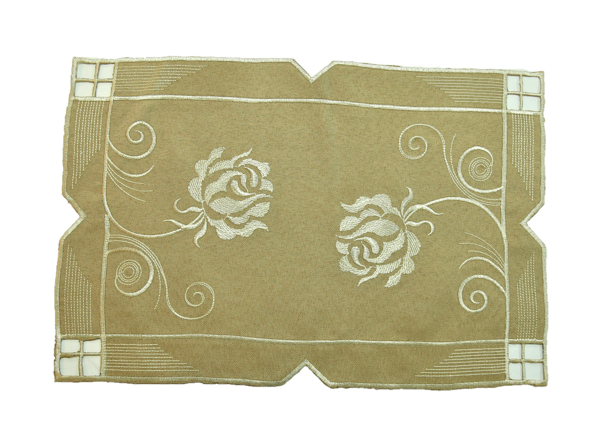 Beige Embroidered Cotton Table Mat 12x18 inch front view