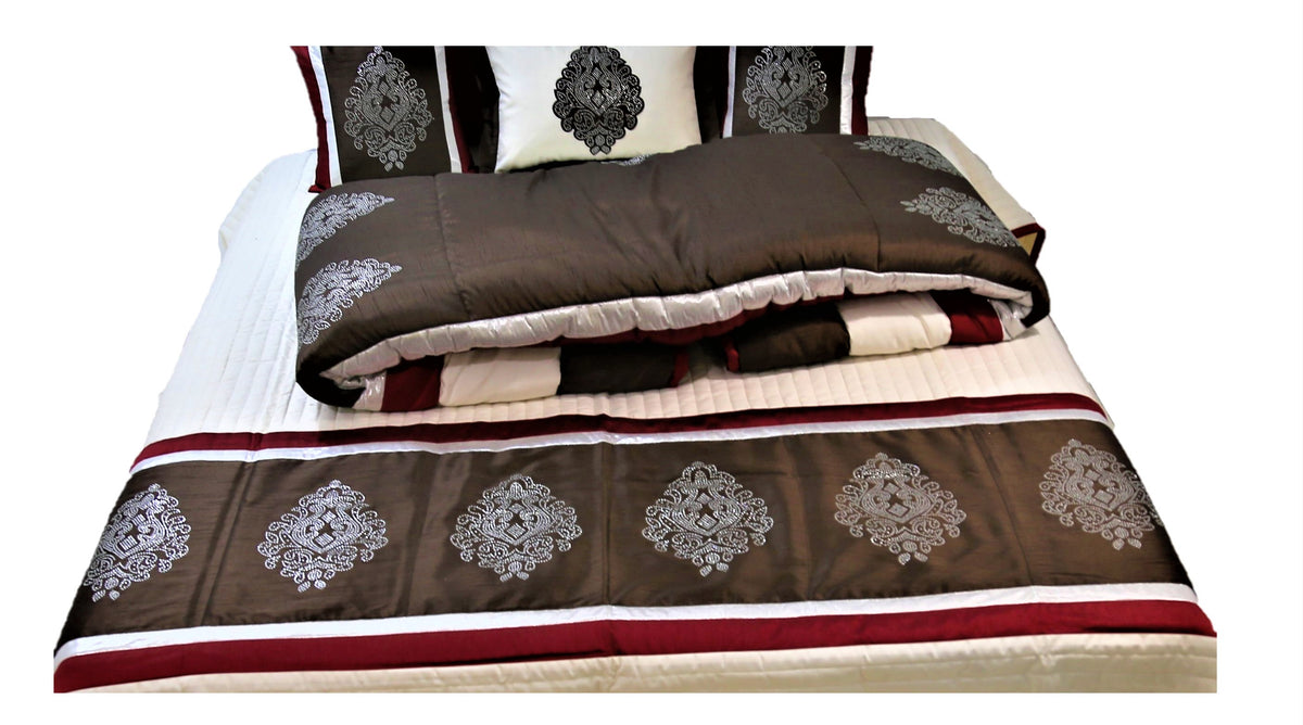 Saroski Dupion Silk Wedding Set-(1 bedcover+ 1 Quilt + 2 Pillow Covers + 3 Cushion Covers) - Jagdish Store Online Since 1965