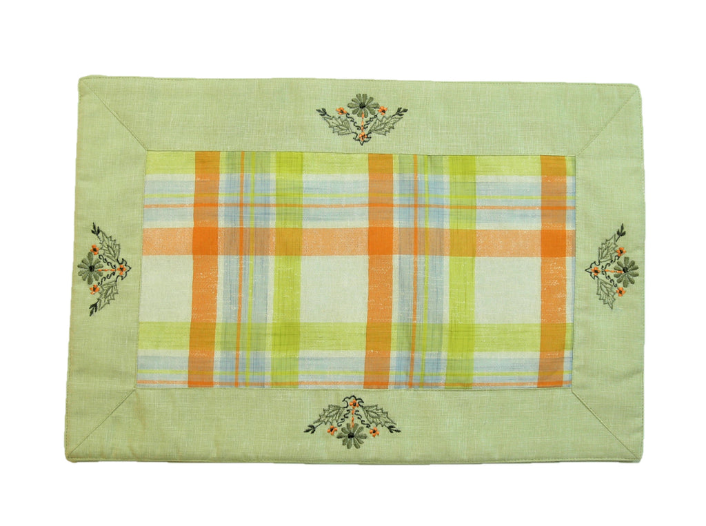 (Mint Green) Embroidery/Checkered Table Mat-Cotton(8 PCS Set) - Jagdish Store Online Since 1965