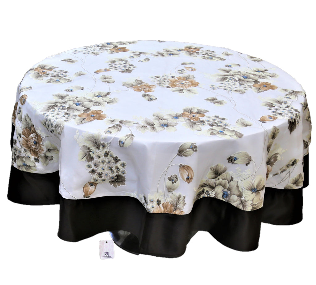 Printed(72 Inch) Round Table Cover(Brown-Cream)-Sheer - Jagdish Store Online Since 1965