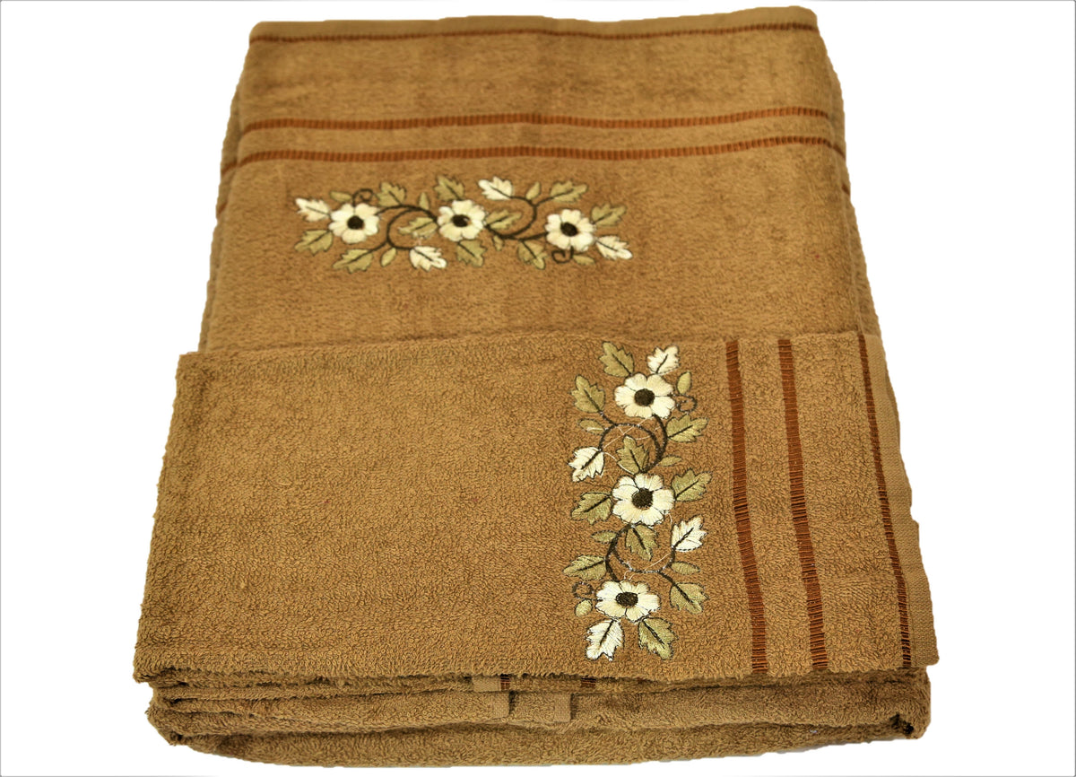 Beige Embroidered Cotton Towel Set front view