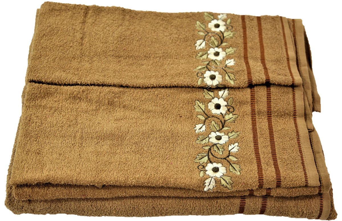 Beige Embroidered Cotton Towel Set front view