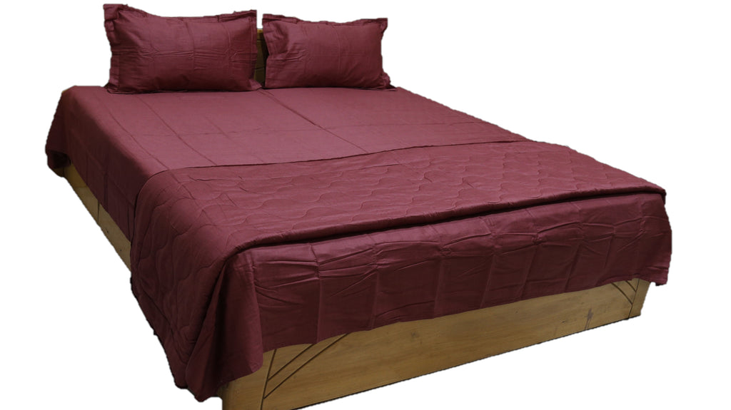 Solid(Maroon)Cotton AC Set-(1 bedsheet+ 1 AC Quilt + 2 Pillow Covers) - Jagdish Store Online Since 1965