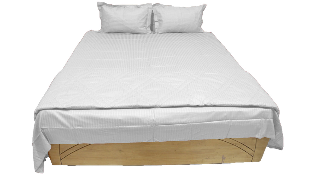 Striped(White)Cotton/Satin  AC Set-(1 bedsheet+ 1 AC Quilt + 2 Pillow Covers) - Jagdish Store Online Since 1965