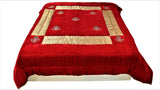Stone Work(Red/Gold) Velvet Quilt (90x108 Inch)-400 GSM - Jagdish Store Online Since 1965
