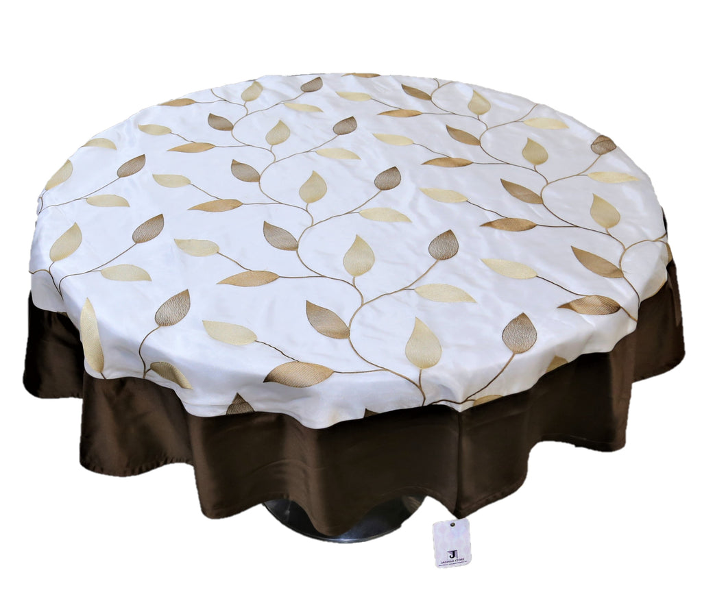Embroidery(60 Inch) Round Table Cover(White-Brown)-Sheer - Jagdish Store Online Since 1965