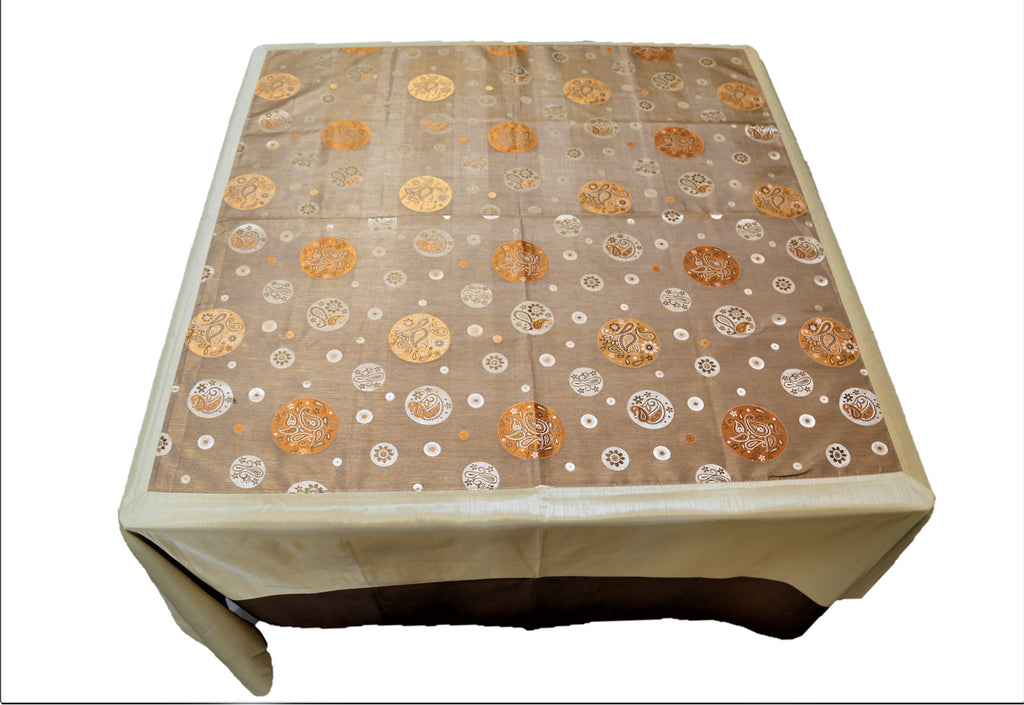 Printed(90 X 90 Inch) Table Cover(Beige-Copper)-Polyester - Jagdish Store Online Since 1965