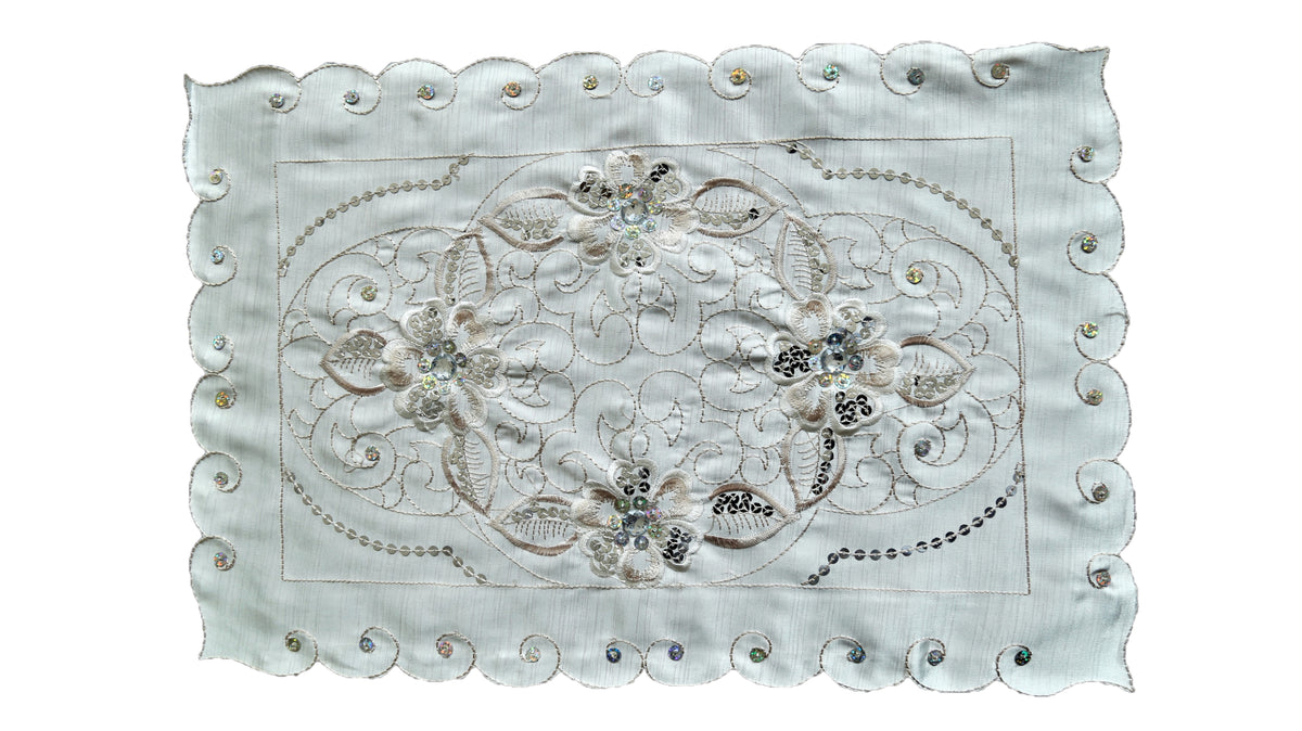 Sequin Work Polyester Table Mat 12x18 inch front view