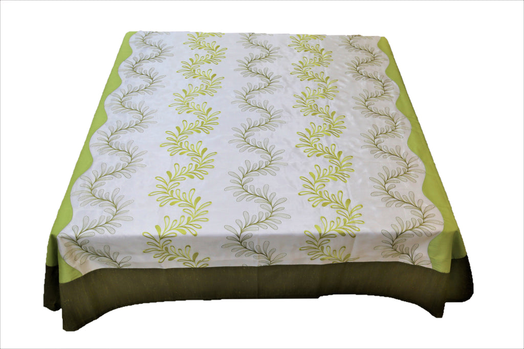 Embroidery(72 X 72 Inch) Table Cover(Cream-Green)-Sheer - Jagdish Store Online Since 1965