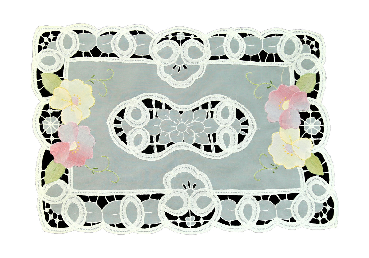 White cutwork organza table mat set of 7 with runner 12x18 inch