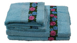 (L. Blue) Embroidery Cotton Bath Towel Set-4 Pcs Set - Jagdish Store Online Since 1965