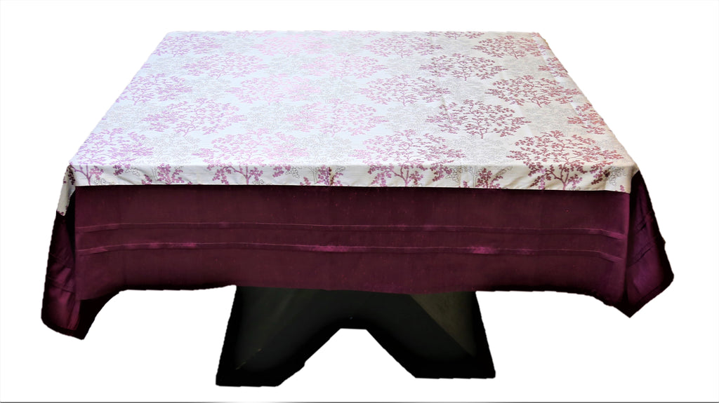 Printed(72 X 72 Inch) Table Cover(Cream/Magenta)-Polyester - Jagdish Store Online Since 1965