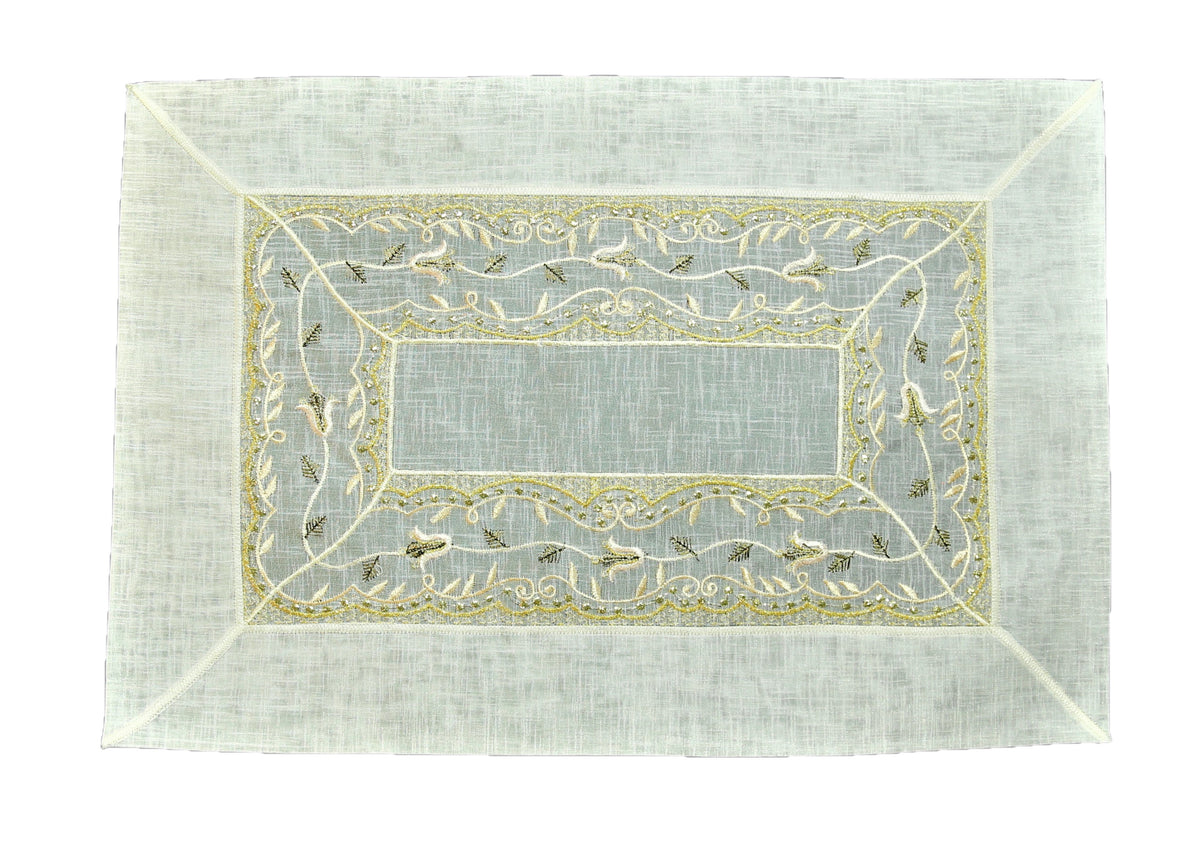 Cream embroidered tissue table mat set of 7 with runner 12x18 inch