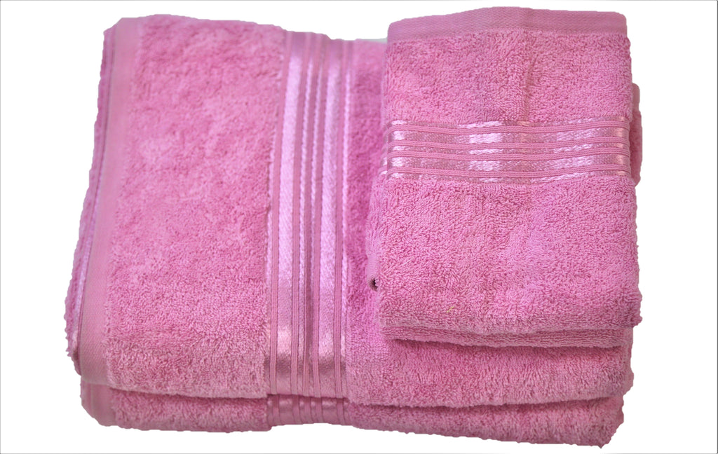 (Pink) Plain Cotton Bath Towel Set-4 Pcs Set - Jagdish Store Online Since 1965