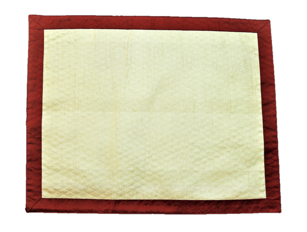Beige Stitched Dupion Silk Table Mat 12x18 inch front view