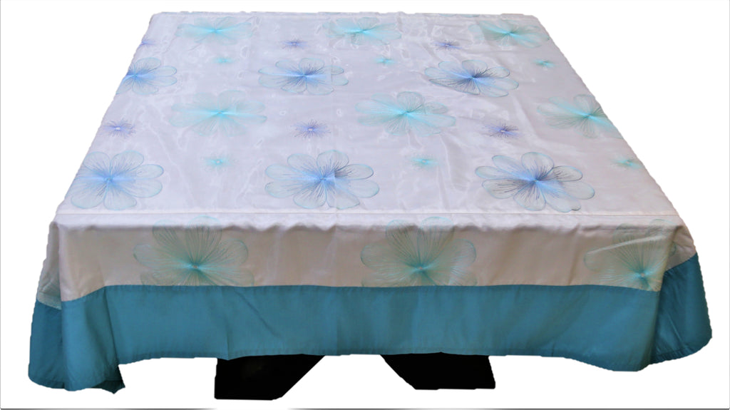 Embroidery(72 X 72 Inch) Table Cover(Sky Blue/White)-Sheer - Jagdish Store Online Since 1965