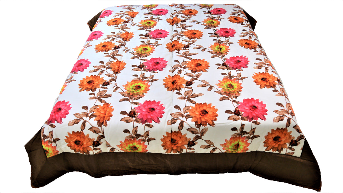 Floral Printed(Brown) PolyCotton Quilt (90x108 Inch)-400 GSM - Jagdish Store Online Since 1965