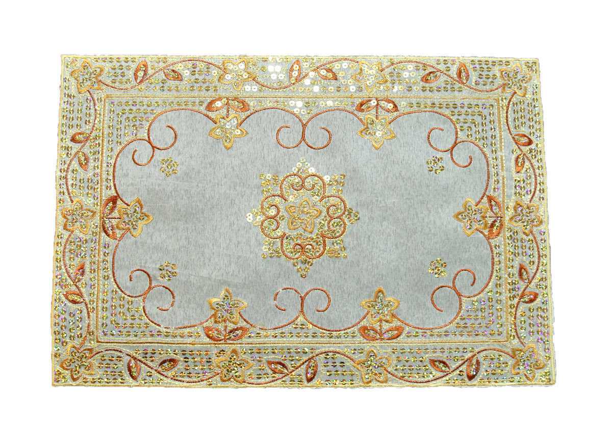 Beige Sequin Work Table Mat 12x18 inch front view