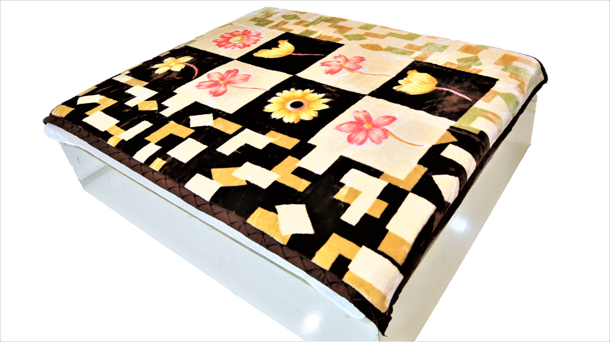 Double Print (Gold/Cream/Brown)Blanket(60 X 90 Inch)-Polyester(3.44 Kg) - Jagdish Store Online Since 1965