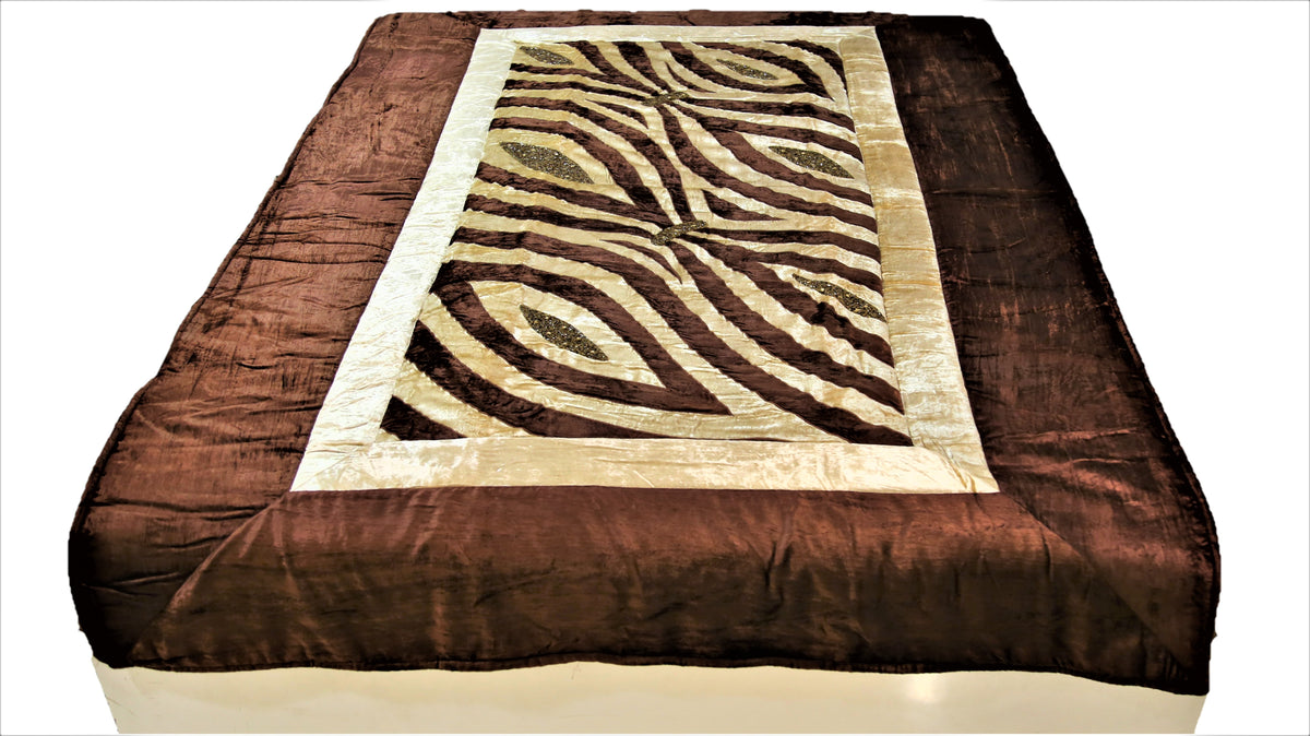 Beads Work(Brown/Beige) Chenille Quilt (60x90 Inch)-250 GSM - Jagdish Store Online Since 1965