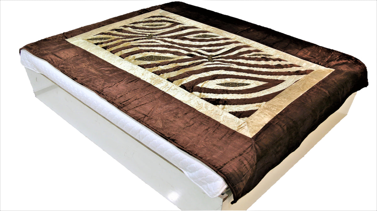 Beads Work(Brown/Beige) Chenille Quilt (60x90 Inch)-250 GSM - Jagdish Store Online Since 1965